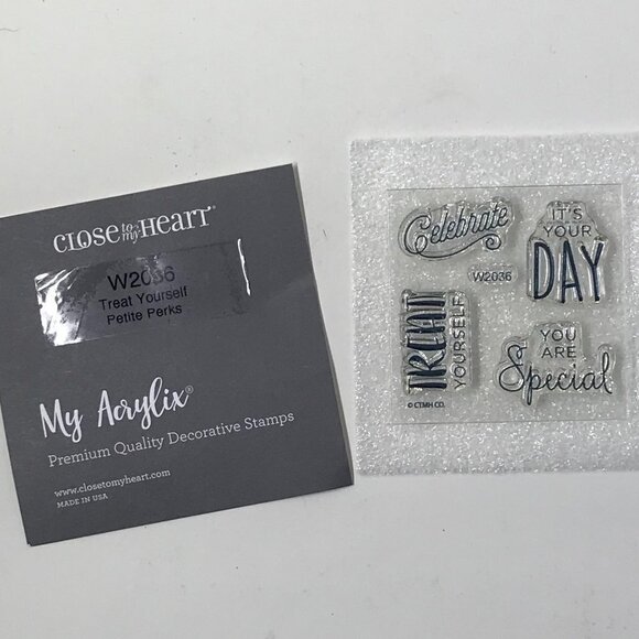 NEW Close To My Heart CTMH Mini Stamp Set W2036 Treat Yourself Petite perks - Picture 1 of 4